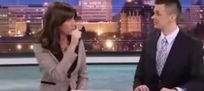 Local news lady tries to tell an innocent story but…