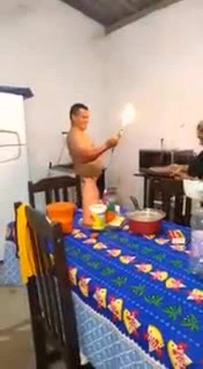 WCGW using a homemade flamethrower inside the kitchen
