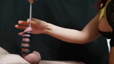 Tie my cock and insert it with sound