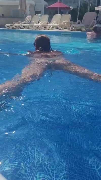 Cheeked up in a busy pool [GIF]