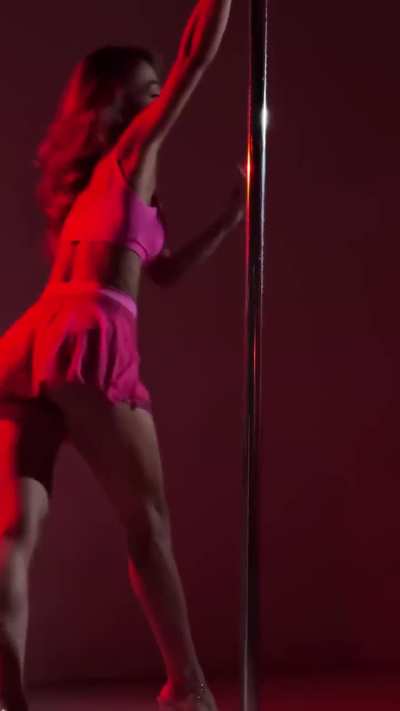 Showing Off her Pole Dance Moves in a Tiny Pink Sheer Mini Skirt (Mila Gimranova IG Story Clip)