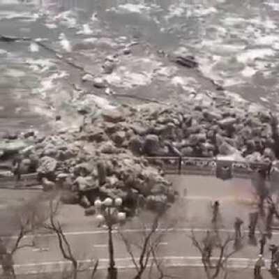 Floating ice on Amur river in Khabarovsk