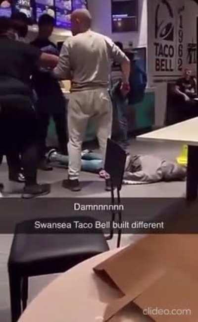 Man knocked out cold in Taco Bell as he's slammed to floor after swinging for worker.