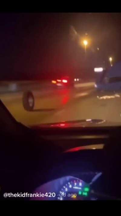 Loose tire makes a car go airborne