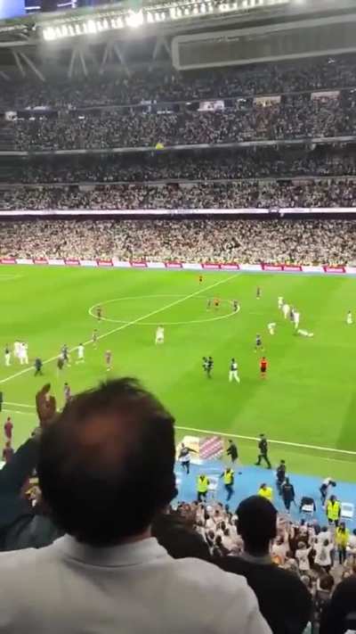 Barca player kicked the ball towards the crowd hitting a man in the head.