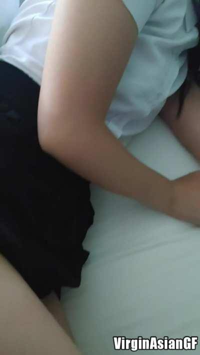 [19f] I fell asleep with my Japanese schoolgirl uniform on and this is how he woke me up...