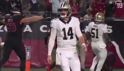 The cameraman got the perfect angle to capture the agony of defeat while the thrill of victory played in the background.