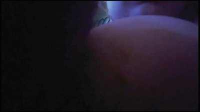 Girlfriend teases licking her big tit