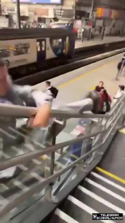 Showing off on a slippery handrail