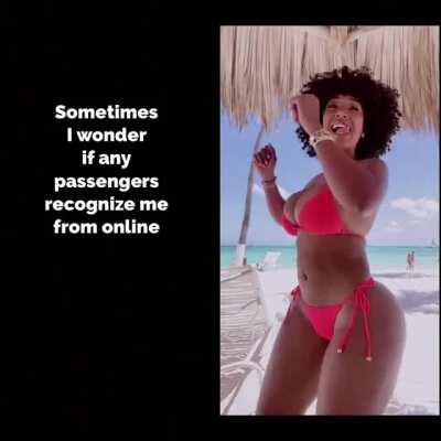 Flight attendant dances with big titties