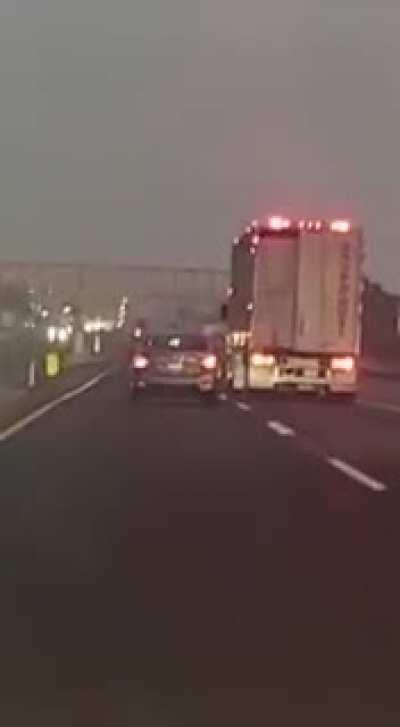 Semi-truck crashes after refusing to let cars pass
