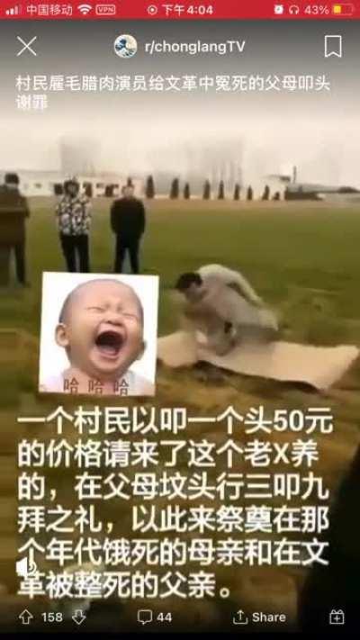 村民雇腊肉演员给文革惨死的父母坟前磕头谢罪