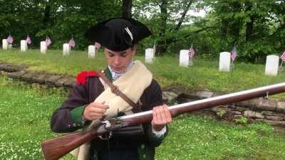 How a musket used during the American Revolutionary War was loaded and fired