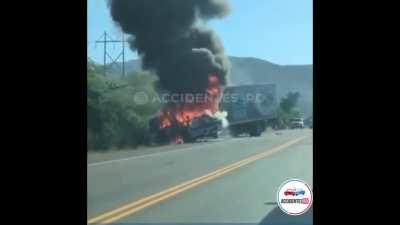Truck hits a bus that was already in a accident