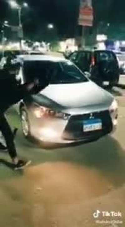 They were trolling passing by cars and karma hit fast