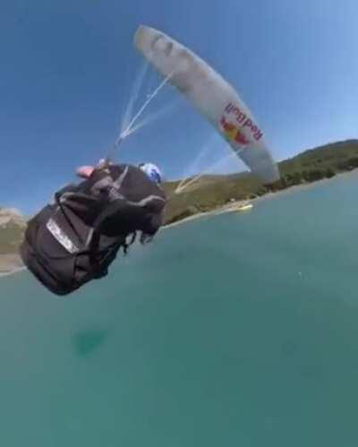 Landing is easy but landing in the middle of water is amazing. I can't even breathe watching him land.