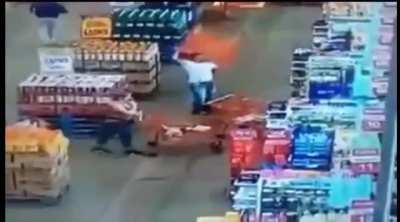Knockout at the checkout: Man throws a SHOPPING TROLLEY at female customer,