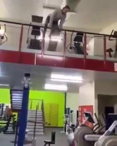 When you try to imitate parkour in an empty gym.