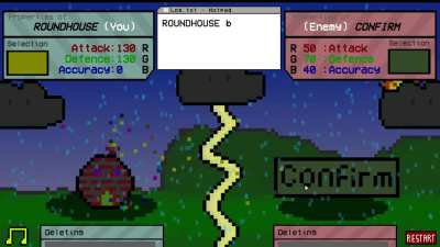 I'm making a turn-based game where the RGB values of your character define your stats!