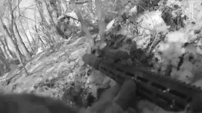 Video of massive North Korean assault in Kursk being repelled by 8th Reg SOF squad of Ukraine. The assault reportedly lasted for 8 hours. No Ukrainians were injured or kia. (Kursk / Jan 2025) 