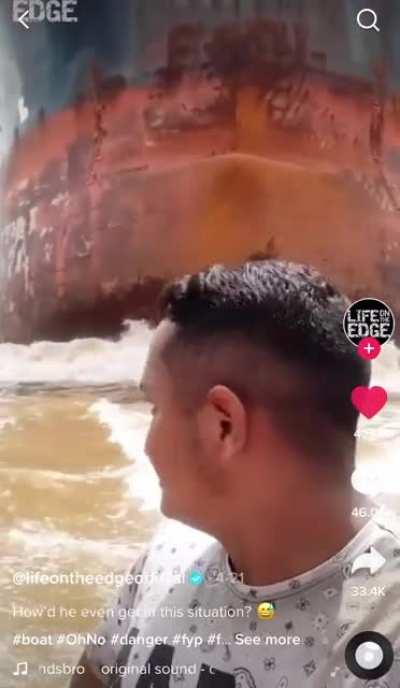 From TikTok: Outrunning a massive ship.