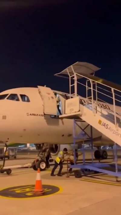 Man falls out of plane when stairs are removed