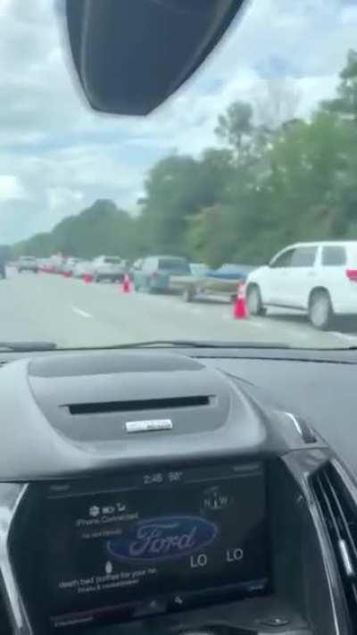 The line on Route 10 for the Chesterfield food bank is currently a double wide line that stretches nearly half of a mile