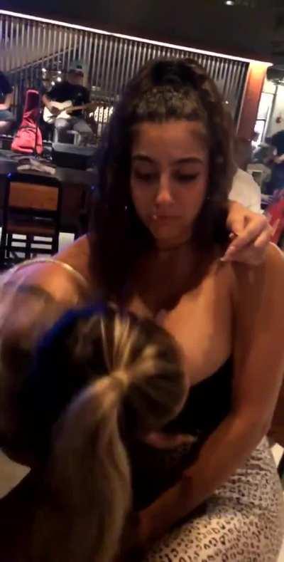 2 sexy ladies playing with their tits