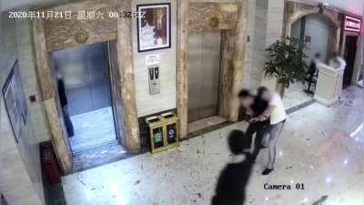 Drunk men with elevator