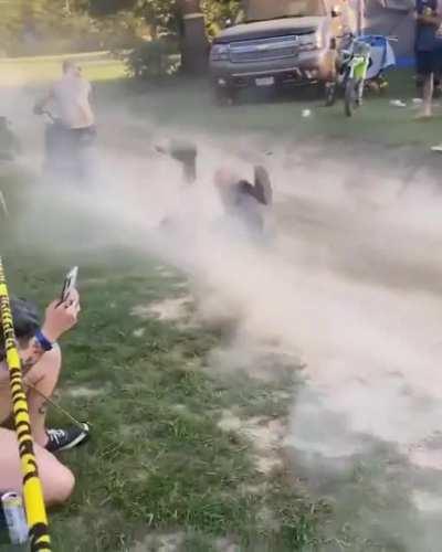 Dirtbike racing, no helmet...