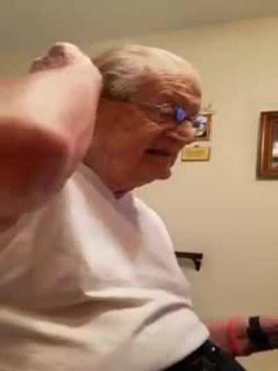 This elderly gentleman discovers his true age , he doesn't sound so too pleased!
