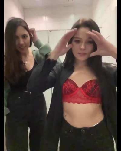 Girls have fun in the bathroom