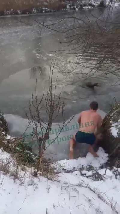 Viktor from Irpin saved a dog that couldn't make it out of an iced pond