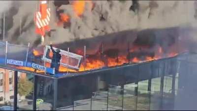 Worker rescued by crane in my town today