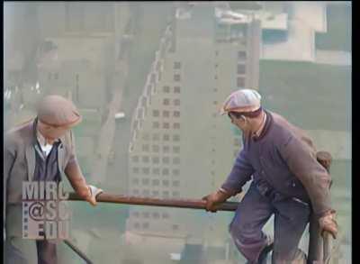 Amazing colorised footage from 1929 of construction workers on THE CHRYSLER BUILDING in NEW YORK.