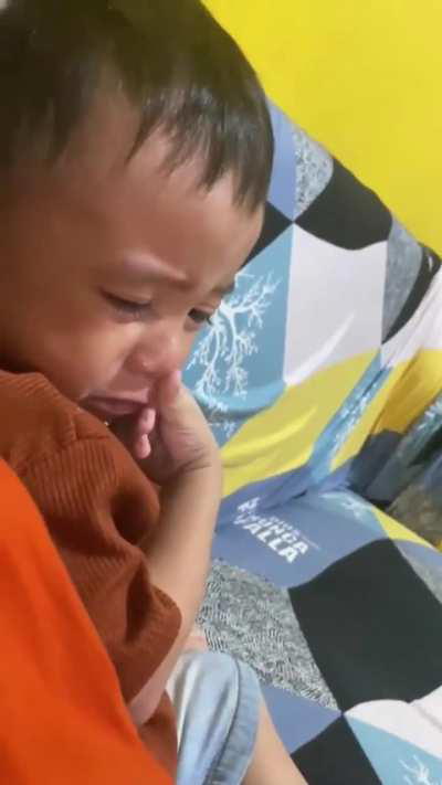 Kid cries watching sad cat singing video