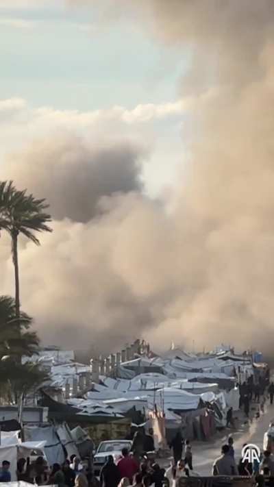 Israel drops a bomb on displaced Palestinians living in tents in Gaza. 1 killed and 7 wounded