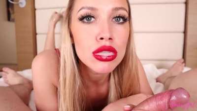 Putting Her Pretty Red Lips to Work