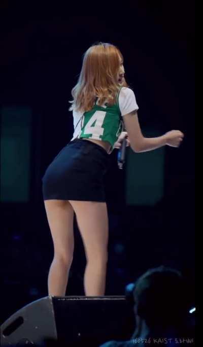 Mina - green & white top, black skirt