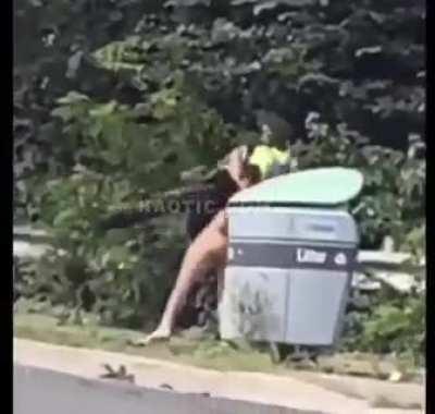 Naked Man Suplexes Cop over Gaurd Rail