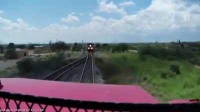 2 trains crash on a head-on collision in Opal, Mexico, 7/9/18. No official cause has been found yet, although excessive speed has been noted.