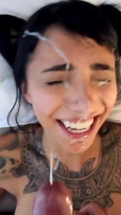 Cumshot Facial Tattoo Girl