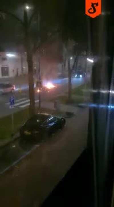 Pizza guy almost gets blown up.