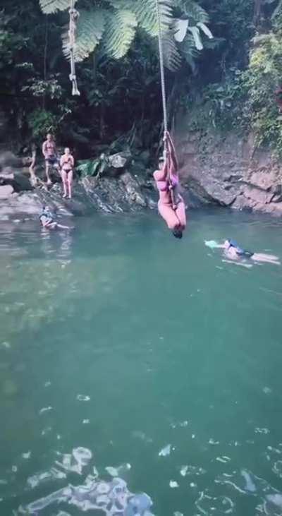 She forgot that she had to let go of the rope