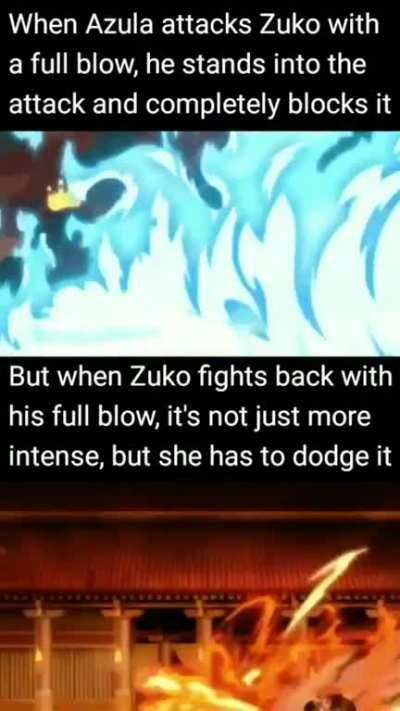 Yet another detail of the final Agni Kai that shows Zuko's true strength and how Azula only relied on her prodigy/technique