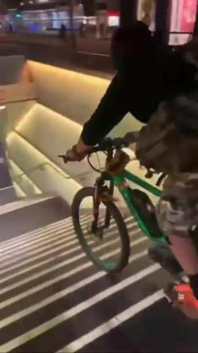 Riding down a set of stairs with no regard to speed or anything else really