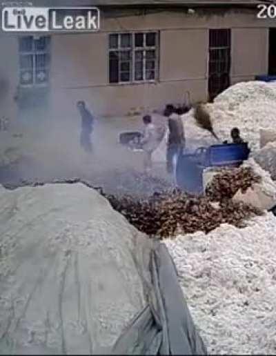 Using a lighter to open plastic bags at a COTTON WAREHOUSE
