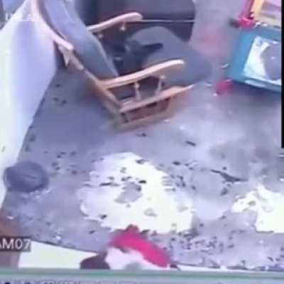 Cat saves a human baby from falling down stairs.