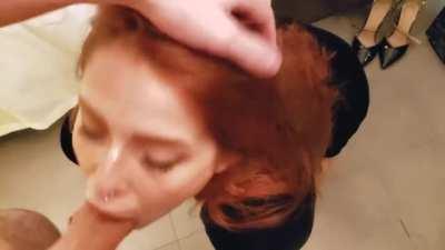 Redhead Gives Blowjob