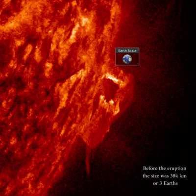 The same Solar eruption, but in different wavelengths in one view - 4/4/22